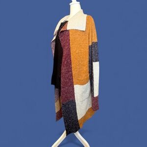 Vertigo Womens Colorblock Duster Cardigan Sweater Size‎ Small Pockets Geometric